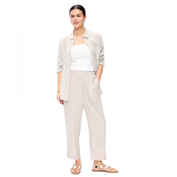 LOT of 2 Old Navy High Rise Pant Linen Blend Plus Size XXL/2X BEIGE GREEN Casual - Picture 2 of 13